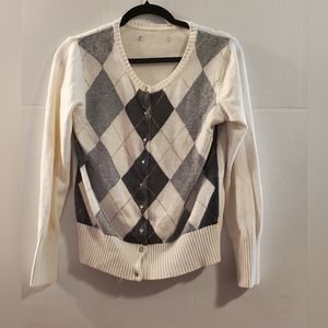 ON argyle cardigan sweater crystal buttons metalic thread..no size tag